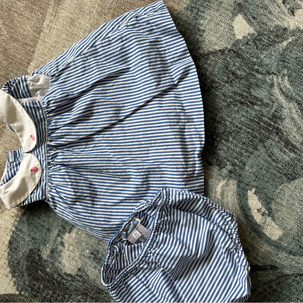 Blue Striped Baby Dress with Bloomers